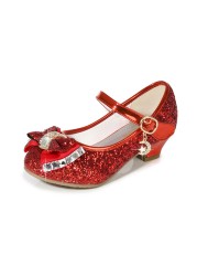 ULKNN-Girls Princess Leather Shoes Casual Floral Sequin High Heel Butterfly Bowknot Shoes Blue Pink Silver