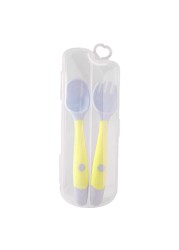 Baby Children Spoon Fork Set Soft Bendable Silicone Scoop Fork Cutlery Set Kid Training Feeding Cutlery Utensils