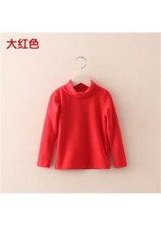 Boys T-shirt Long Sleeve Girls Shirts High Neck Baby Tee Solid Color Tops For Kids 3-8 Years