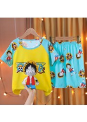 Doraemon Kids Pajamas Tops Pant Summer Cartoon Sleepwear Set Boys Girls Baby Clothes Pajamas Short Sleeve T-shirt Pajamas Suit