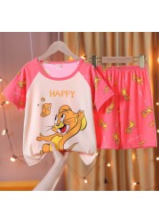 Doraemon Kids Pajamas Tops Pant Summer Cartoon Sleepwear Set Boys Girls Baby Clothes Pajamas Short Sleeve T-shirt Pajamas Suit