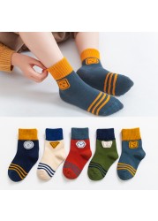 2022 5pairs/lot Children Cotton Boys Girls Socks Cute Cartoon Pattern Kids Socks for Baby Boy Girl Sport Pattern Suitable for 1-12Y