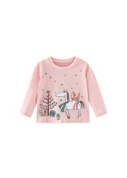 Jumping Meter Girls Cute Cartoon Dinosaur Rainbow T-shirts Autumn Casual Cotton Crew Neck For Long Sleeve Top Baby Clothes 2-7Y