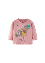 Jumping Meter Girls Cute Cartoon Dinosaur Rainbow T-shirts Autumn Casual Cotton Crew Neck For Long Sleeve Top Baby Clothes 2-7Y