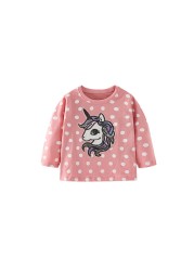 Jumping Meter Girls Cute Cartoon Dinosaur Rainbow T-shirts Autumn Casual Cotton Crew Neck For Long Sleeve Top Baby Clothes 2-7Y