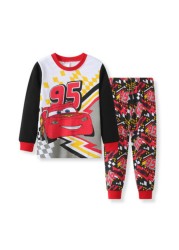 Kids Long Sleeve Pajamas Sleepwear T-shirt Sports Pajamas Kids Spider-Man Cartoon Pajamas Set Boys and Girls Pajamas