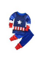 Kids Long Sleeve Pajamas Sleepwear T-shirt Sports Pajamas Kids Spider-Man Cartoon Pajamas Set Boys and Girls Pajamas