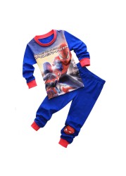 Kids Long Sleeve Pajamas Sleepwear T-shirt Sports Pajamas Kids Spider-Man Cartoon Pajamas Set Boys and Girls Pajamas