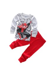 Kids Long Sleeve Pajamas Sleepwear T-shirt Sports Pajamas Kids Spider-Man Cartoon Pajamas Set Boys and Girls Pajamas