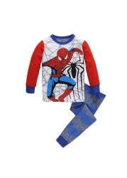 Kids Long Sleeve Pajamas Sleepwear T-shirt Sports Pajamas Kids Spider-Man Cartoon Pajamas Set Boys and Girls Pajamas