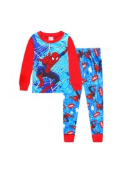 Kids Long Sleeve Pajamas Sleepwear T-shirt Sports Pajamas Kids Spider-Man Cartoon Pajamas Set Boys and Girls Pajamas