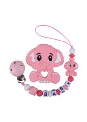 Customized Name Newborn Infant Baby Pacifier Clips Chain Elephant Silicone Beads Toy Teether Toy Doll Baby Holder Pacifier Chain