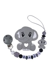 Customized Name Newborn Infant Baby Pacifier Clips Chain Elephant Silicone Beads Toy Teether Toy Doll Baby Holder Pacifier Chain