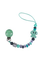 Customized Name Newborn Infant Baby Pacifier Clips Chain Elephant Silicone Beads Toy Teether Toy Doll Baby Holder Pacifier Chain