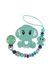 Customized Name Newborn Infant Baby Pacifier Clips Chain Elephant Silicone Beads Toy Teether Toy Doll Baby Holder Pacifier Chain