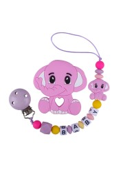 Customized Name Newborn Infant Baby Pacifier Clips Chain Elephant Silicone Beads Toy Teether Toy Doll Baby Holder Pacifier Chain