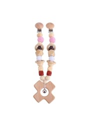 Baby Wooden Teether Nursing Molar Soother Teething Charm Stroller Clip Hanging Toy Pacifier Chain Pram Mobile Rattle