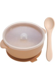 Baby Suction Cup, High Quality Silicone Cup, With Lid, BPA Free, Toddler Dishes Set, Portable Silicone Baby Spoon