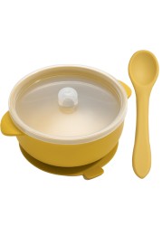 Baby Suction Cup, High Quality Silicone Cup, With Lid, BPA Free, Toddler Dishes Set, Portable Silicone Baby Spoon