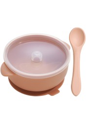 Baby Suction Cup, High Quality Silicone Cup, With Lid, BPA Free, Toddler Dishes Set, Portable Silicone Baby Spoon