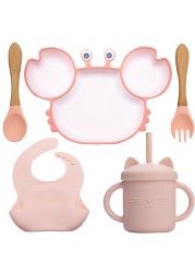 BOPOOBO Baby Dishes Silicone Suction Plate Cute Crab Children Feeding Plate Non-slip Baby Food Bowl Feeding for Kids