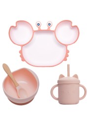 BOPOOBO Baby Dishes Silicone Suction Plate Cute Crab Children Feeding Plate Non-slip Baby Food Bowl Feeding for Kids