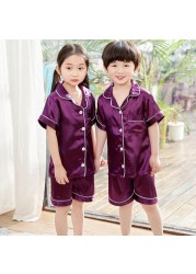 Silk Pajamas for Girls Boy Pajama Sets Summer Autumn Satin Long Sleeve Fashion Gray Pajama Toddler Kid Pajama Sleepwear Suit 3-14Y