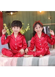 Silk Pajamas for Girls Boy Pajama Sets Summer Autumn Satin Long Sleeve Fashion Gray Pajama Toddler Kid Pajama Sleepwear Suit 3-14Y