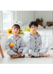 Silk Pajamas for Girls Boy Pajama Sets Summer Autumn Satin Long Sleeve Fashion Gray Pajama Toddler Kid Pajama Sleepwear Suit 3-14Y