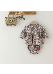 Baby girls clothes set summer spring plaid infant girls clothes set puff sleeve blouse and bloomer 2pcs baby girls suit