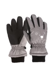 Children Skiing Cycling Gloves Kid Thick Warm Cute Bear Face Gloves