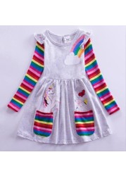 Girl Long Dresses New Autumn Spring Cartoon Girl Dress Casual Cotton Embroidered Girls Long Sleeve Unicorn Dress 81035