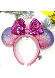 Original Disney Mickey Mouse Headband for Women Sequin Ears Costume Headband Cosplay Plush Adult Kids Headband