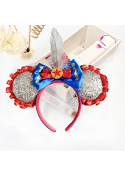 Original Disney Mickey Mouse Headband for Women Sequin Ears Costume Headband Cosplay Plush Adult Kids Headband