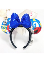 Original Disney Mickey Mouse Headband for Women Sequin Ears Costume Headband Cosplay Plush Adult Kids Headband