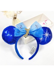 Original Disney Mickey Mouse Headband for Women Sequin Ears Costume Headband Cosplay Plush Adult Kids Headband