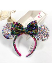 Original Disney Mickey Mouse Headband for Women Sequin Ears Costume Headband Cosplay Plush Adult Kids Headband