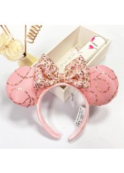 Original Disney Mickey Mouse Headband for Women Sequin Ears Costume Headband Cosplay Plush Adult Kids Headband