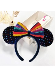 Original Disney Mickey Mouse Headband for Women Sequin Ears Costume Headband Cosplay Plush Adult Kids Headband