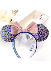 Original Disney Mickey Mouse Headband for Women Sequin Ears Costume Headband Cosplay Plush Adult Kids Headband