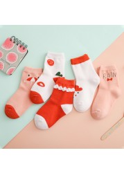 5pairs/lot Unicor Star Strip Cotton Knit Warm Children's Socks for Girls New Year Socks Kids Women's Short Socks Miaoyoutong