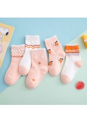 5pairs/lot Unicor Star Strip Cotton Knit Warm Children's Socks for Girls New Year Socks Kids Women's Short Socks Miaoyoutong