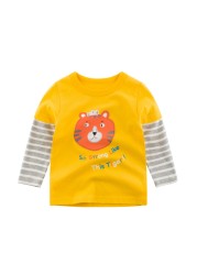 2022 New Kids Solid Cotton Long Sleeve T-shirt Tops Boys Girls Cute Animal Print Tees 2 3 4 5 6 7 8 Years Children Tops