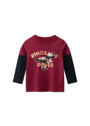 2022 New Kids Solid Cotton Long Sleeve T-shirt Tops Boys Girls Cute Animal Print Tees 2 3 4 5 6 7 8 Years Children Tops