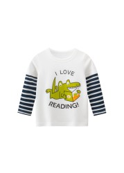 2022 New Kids Solid Cotton Long Sleeve T-shirt Tops Boys Girls Cute Animal Print Tees 2 3 4 5 6 7 8 Years Children Tops