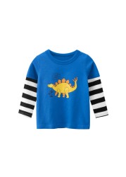 2022 New Kids Solid Cotton Long Sleeve T-shirt Tops Boys Girls Cute Animal Print Tees 2 3 4 5 6 7 8 Years Children Tops