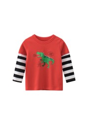 2022 New Kids Solid Cotton Long Sleeve T-shirt Tops Boys Girls Cute Animal Print Tees 2 3 4 5 6 7 8 Years Children Tops