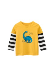 2022 New Kids Solid Cotton Long Sleeve T-shirt Tops Boys Girls Cute Animal Print Tees 2 3 4 5 6 7 8 Years Children Tops