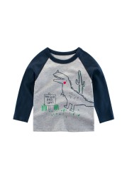 2022 New Kids Solid Cotton Long Sleeve T-shirt Tops Boys Girls Cute Animal Print Tees 2 3 4 5 6 7 8 Years Children Tops