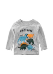 2022 New Kids Solid Cotton Long Sleeve T-shirt Tops Boys Girls Cute Animal Print Tees 2 3 4 5 6 7 8 Years Children Tops